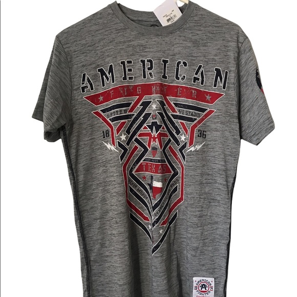 American Fighter, short sleeve t-shirt. Gray, red, navy in color. Size medium - Picture 4 of 4